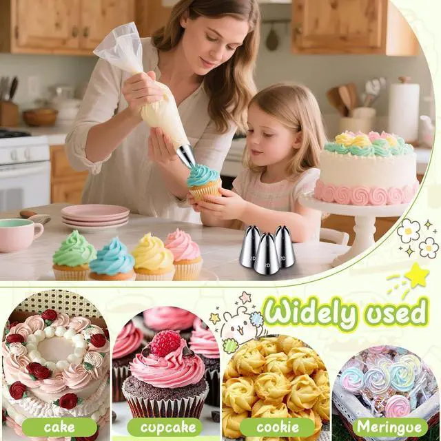Alt view image 4 of 6 - Hendiy 3pcs 2D Cake Piping Tips with 20 Piping Bags | Large Piping Nozzles, Cookie Icing, Cupcakes, Buttercream, DIY Art