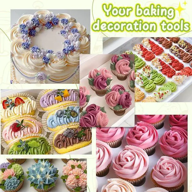 Alt view image 5 of 6 - Hendiy 3pcs 2D Cake Piping Tips with 20 Piping Bags | Large Piping Nozzles, Cookie Icing, Cupcakes, Buttercream, DIY Art