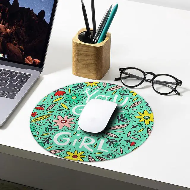 Alt view image 2 of 7 - Boutilon Round Mouse Pad Non-Slip Rubber Base Mousepad with Stitched Edge Washable Small Mouse Mat 7.9 x 7.9 Inch for Computer, Laptop, Home, Office(You Got it Girl)