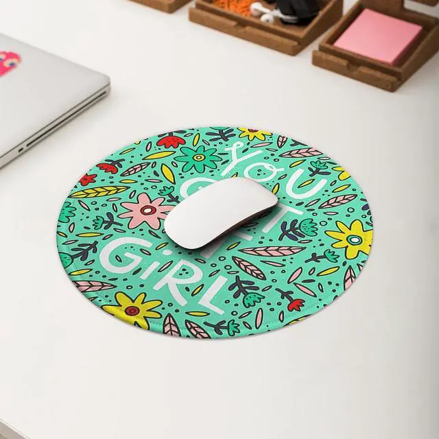 Alt view image 3 of 7 - Boutilon Round Mouse Pad Non-Slip Rubber Base Mousepad with Stitched Edge Washable Small Mouse Mat 7.9 x 7.9 Inch for Computer, Laptop, Home, Office(You Got it Girl)