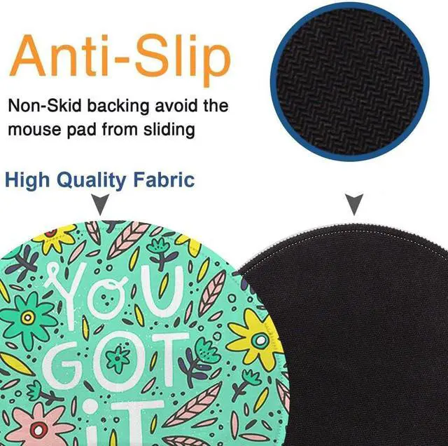 Alt view image 4 of 7 - Boutilon Round Mouse Pad Non-Slip Rubber Base Mousepad with Stitched Edge Washable Small Mouse Mat 7.9 x 7.9 Inch for Computer, Laptop, Home, Office(You Got it Girl)
