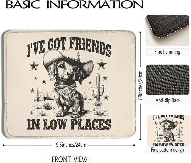 Alt view image 2 of 6 - Funny Dachshund Dog Mouse Pad 9.5x7.9 Inch, Dachshund Lover Gifts,Vintage Western Cowboy Weiner Dog Mouse Pads for Wireless Mouse Computers Laptop Desk Accessories