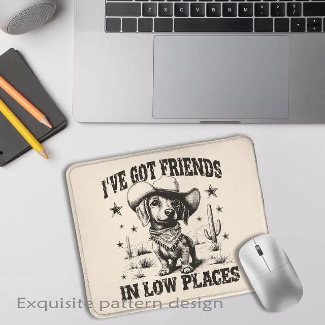 Alt view image 3 of 6 - Funny Dachshund Dog Mouse Pad 9.5x7.9 Inch, Dachshund Lover Gifts,Vintage Western Cowboy Weiner Dog Mouse Pads for Wireless Mouse Computers Laptop Desk Accessories
