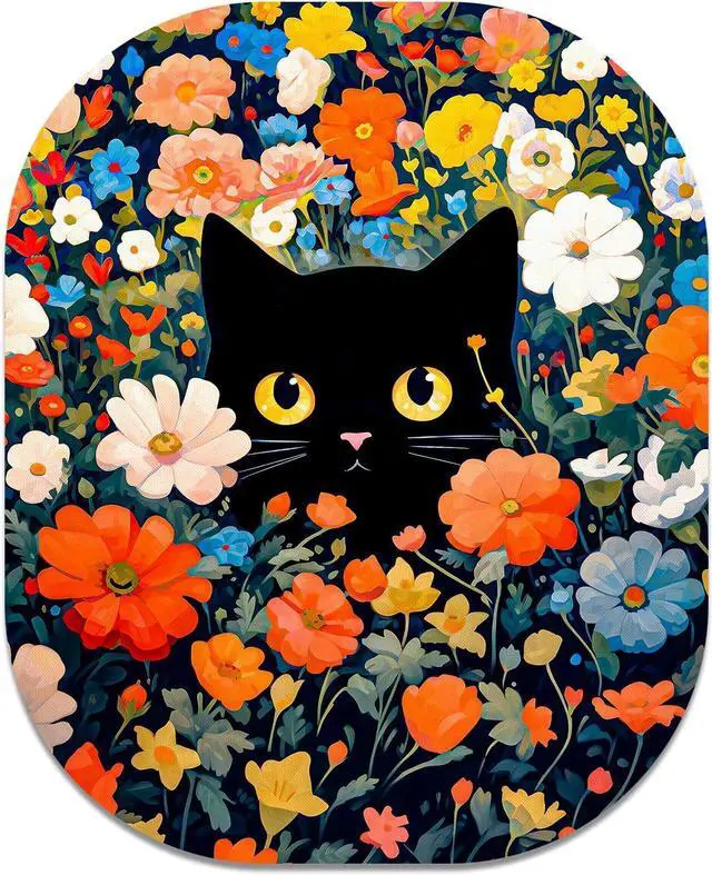 Main image of Small Mouse Pad, 6 x 7 Inch, Oval Mini Mouse Pad with Non-Slip Rubber Base for Laptop Wireless Mouse Keyboard Tray Mousepad, Cute Black Cat