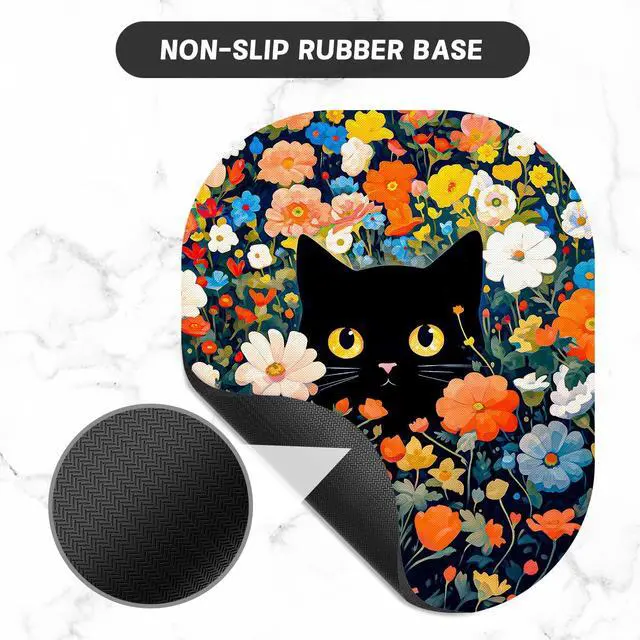 Alt view image 3 of 7 - Small Mouse Pad, 6 x 7 Inch, Oval Mini Mouse Pad with Non-Slip Rubber Base for Laptop Wireless Mouse Keyboard Tray Mousepad, Cute Black Cat