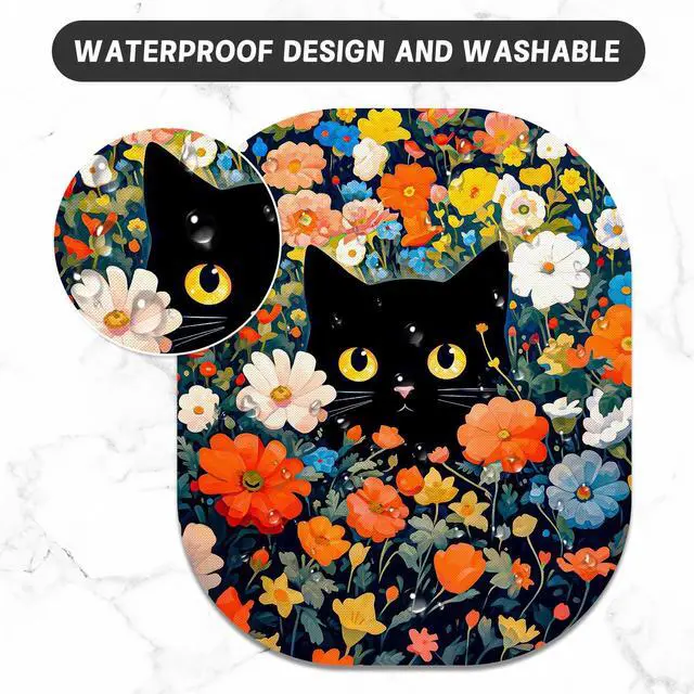 Alt view image 5 of 7 - Small Mouse Pad, 6 x 7 Inch, Oval Mini Mouse Pad with Non-Slip Rubber Base for Laptop Wireless Mouse Keyboard Tray Mousepad, Cute Black Cat