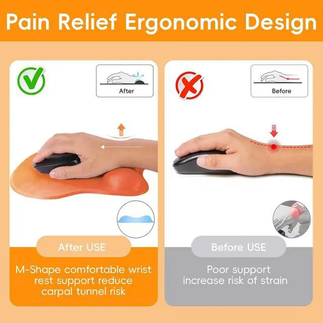 Alt view image 6 of 7 - Mouse Pad with Wrist Rest Ergonomic Mouse Pad with Comfortable M-Shape Pain Relief Wrist Support Non-Slip PU Base Mousepad for Laptop, Office & Home (Gradient Orange)