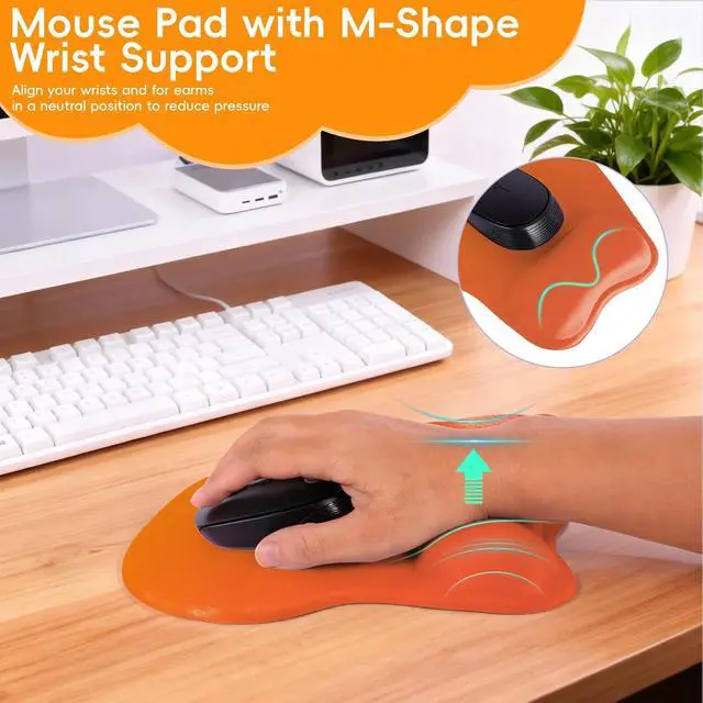 Alt view image 7 of 7 - Mouse Pad with Wrist Rest Ergonomic Mouse Pad with Comfortable M-Shape Pain Relief Wrist Support Non-Slip PU Base Mousepad for Laptop, Office & Home (Gradient Orange)