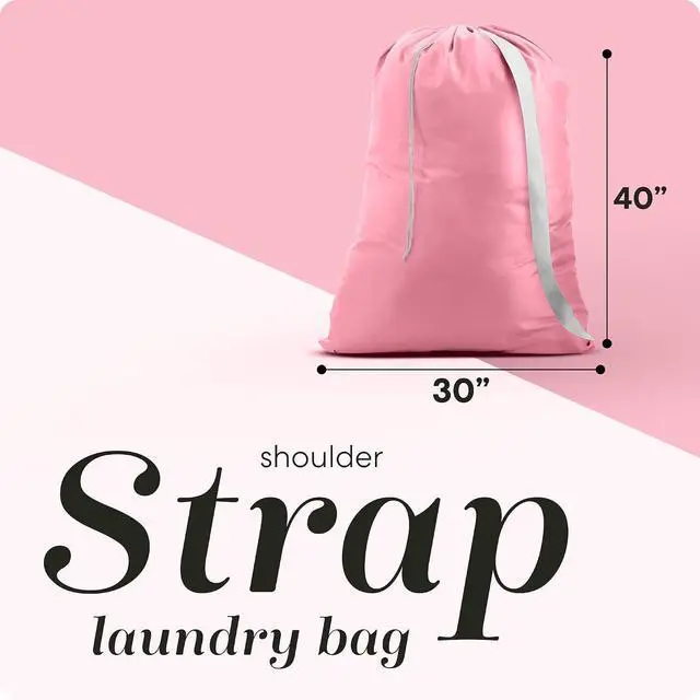 Alt view image 2 of 7 - Handy Laundry Bag with Shoulder Strap 30"x40", Extra Large, Pink | Extra Large 30x40 Laundry Bag, Shoulder Strap, Drawstring Locking Closure, Heavy Duty for College Dorm Travel Camp, Pink