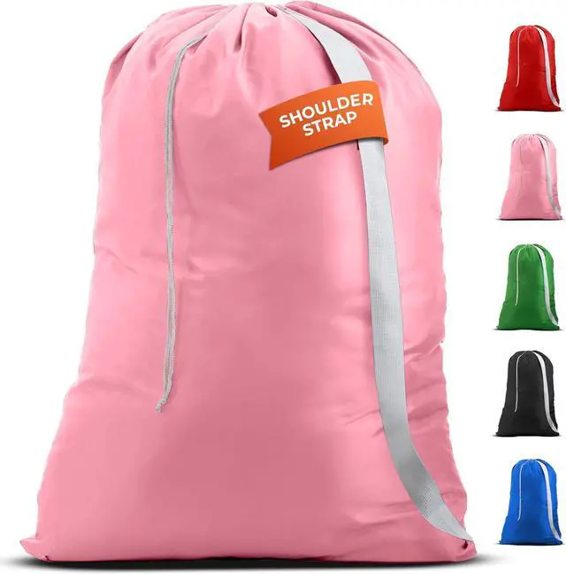 Main image of Handy Laundry Bag with Shoulder Strap 30"x40", Extra Large, Pink | Extra Large 30x40 Laundry Bag, Shoulder Strap, Drawstring Locking Closure, Heavy Duty for College Dorm Travel Camp, Pink