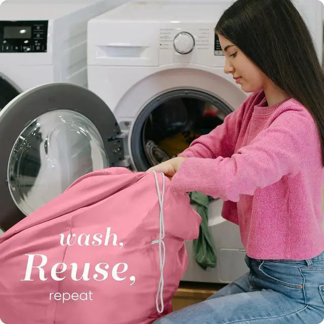 Alt view image 5 of 7 - Handy Laundry Bag with Shoulder Strap 30"x40", Extra Large, Pink | Extra Large 30x40 Laundry Bag, Shoulder Strap, Drawstring Locking Closure, Heavy Duty for College Dorm Travel Camp, Pink