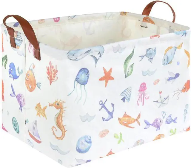 Main image of Rectangle Fish Basket,Ocean Animals Waterproof Kids foldable Laundry Basket,Nursery Hamper,Boys and Girls Hamper,kids Room decor, kids toy organizer,Gift basket(Ocean Animals)