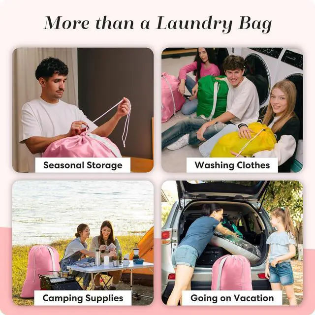 Alt view image 7 of 7 - Handy Laundry Bag with Shoulder Strap 30"x40", Extra Large, Pink | Extra Large 30x40 Laundry Bag, Shoulder Strap, Drawstring Locking Closure, Heavy Duty for College Dorm Travel Camp, Pink
