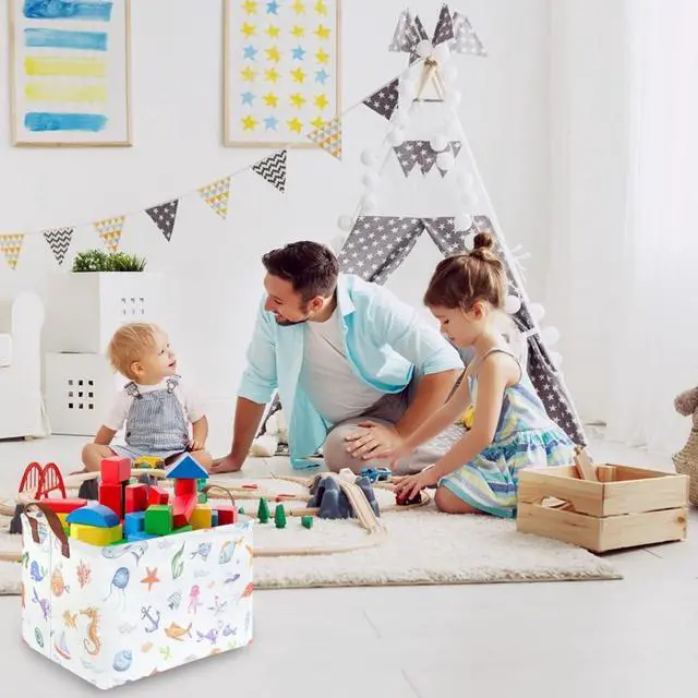 Alt view image 3 of 7 - Rectangle Fish Basket,Ocean Animals Waterproof Kids foldable Laundry Basket,Nursery Hamper,Boys and Girls Hamper,kids Room decor, kids toy organizer,Gift basket(Ocean Animals)