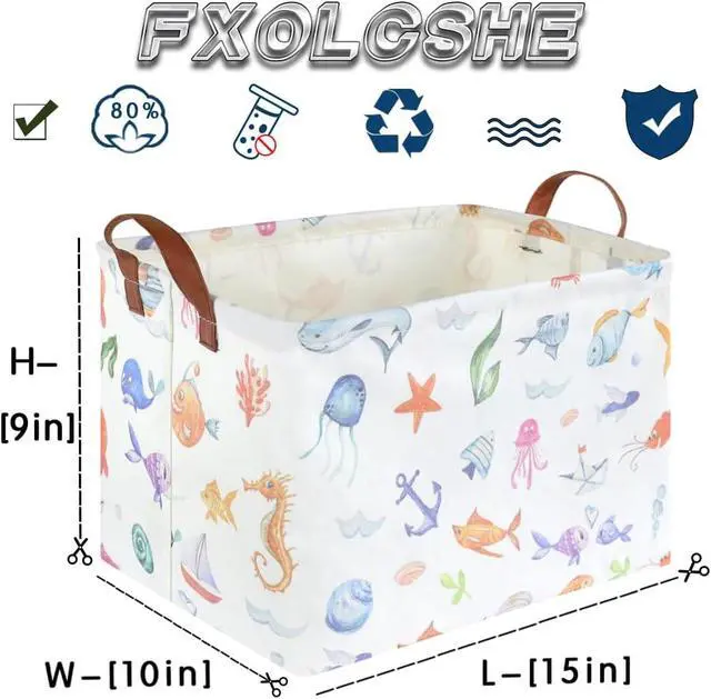 Alt view image 7 of 7 - Rectangle Fish Basket,Ocean Animals Waterproof Kids foldable Laundry Basket,Nursery Hamper,Boys and Girls Hamper,kids Room decor, kids toy organizer,Gift basket(Ocean Animals)