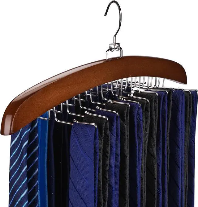 Main image of Tie Rack Tie Hanger 24 Hooks Wooden, Tank Top Hanger,Belt Organizer for Closet,with Upgraded 360°Rotating, Belts Scarves Accessories for Bras,Tank Tops,Camisoles