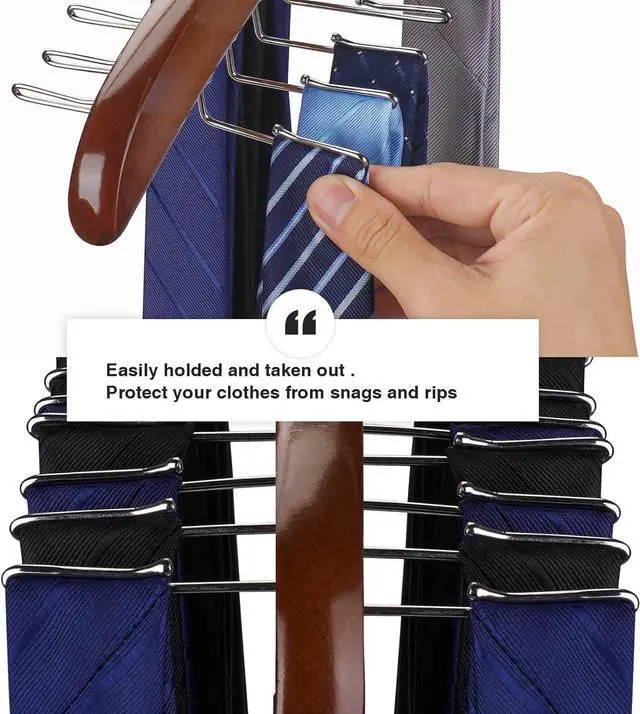Alt view image 3 of 7 - Tie Rack Tie Hanger 24 Hooks Wooden, Tank Top Hanger,Belt Organizer for Closet,with Upgraded 360°Rotating, Belts Scarves Accessories for Bras,Tank Tops,Camisoles