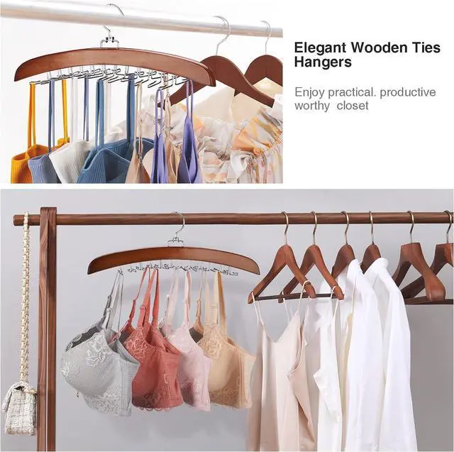 Alt view image 4 of 7 - Tie Rack Tie Hanger 24 Hooks Wooden, Tank Top Hanger,Belt Organizer for Closet,with Upgraded 360°Rotating, Belts Scarves Accessories for Bras,Tank Tops,Camisoles
