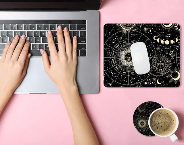 Alt view image 2 of 6 - Square Mouse Pad with Coaster, Soft Cute Computer Mouse Mat with Non-Slip Rubber Base, Easy to Slide, Splash Resistant Surface, Personalized Design, Portable, Gray Marble