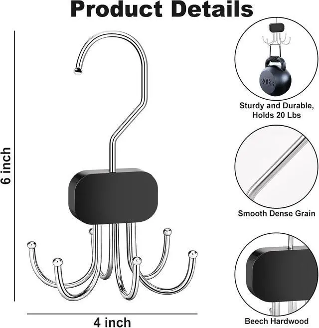 Alt view image 2 of 7 - Belt Hanger for Closet Max 72 Belts, 3PCS Belt Organizer for Closet | 360°Rotating Tie Rack Hanger for Closet Tie Organizer for Closet Belt Holder for Closet for Belt,Tie,Tank Top,Bra,Scarf,Hat
