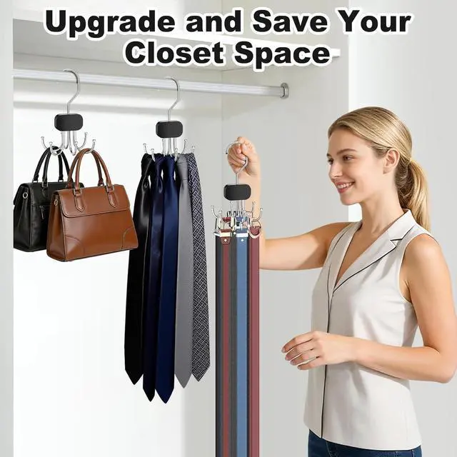 Alt view image 5 of 7 - Belt Hanger for Closet Max 72 Belts, 3PCS Belt Organizer for Closet | 360°Rotating Tie Rack Hanger for Closet Tie Organizer for Closet Belt Holder for Closet for Belt,Tie,Tank Top,Bra,Scarf,Hat