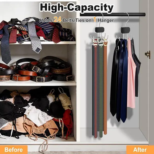 Alt view image 4 of 7 - Belt Hanger for Closet Max 72 Belts, 3PCS Belt Organizer for Closet | 360°Rotating Tie Rack Hanger for Closet Tie Organizer for Closet Belt Holder for Closet for Belt,Tie,Tank Top,Bra,Scarf,Hat