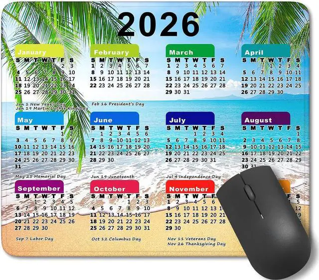 Main image of 2026 Calendar Mouse Pad with Stitched Edges, Gaming Mousepad for Computer Laptop Mat,New Year Office Accessories (8.7 X 7.1 Inch) - Ocean Beach Palm Tree