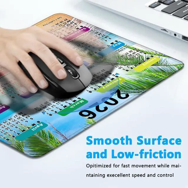 Alt view image 4 of 7 - 2026 Calendar Mouse Pad with Stitched Edges, Gaming Mousepad for Computer Laptop Mat,New Year Office Accessories (8.7 X 7.1 Inch) - Ocean Beach Palm Tree