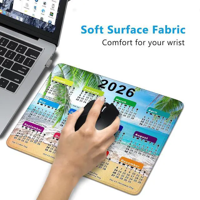 Alt view image 3 of 7 - 2026 Calendar Mouse Pad with Stitched Edges, Gaming Mousepad for Computer Laptop Mat,New Year Office Accessories (8.7 X 7.1 Inch) - Ocean Beach Palm Tree