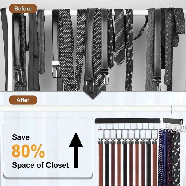 Alt view image 2 of 7 - TOPIA HANGER 20 Hooks 2 in 1 Belt Tie Hanger for Closet Max 30 Belts with 30 Ties Capacity, Belt Tie Racks Wooden Hanger for Closet Organizer Storage U Fit for Belt and Fit for Tie - CT47B