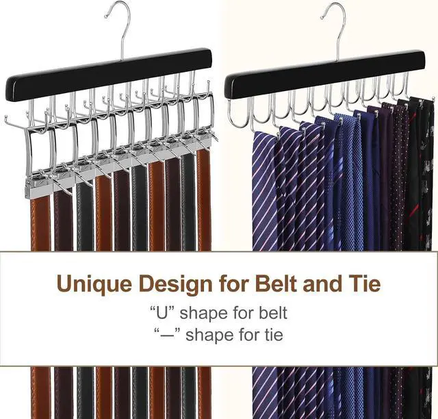 Alt view image 3 of 7 - TOPIA HANGER 20 Hooks 2 in 1 Belt Tie Hanger for Closet Max 30 Belts with 30 Ties Capacity, Belt Tie Racks Wooden Hanger for Closet Organizer Storage U Fit for Belt and Fit for Tie - CT47B