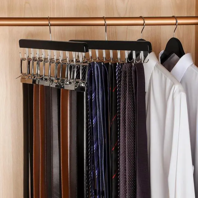Alt view image 5 of 7 - TOPIA HANGER 20 Hooks 2 in 1 Belt Tie Hanger for Closet Max 30 Belts with 30 Ties Capacity, Belt Tie Racks Wooden Hanger for Closet Organizer Storage U Fit for Belt and Fit for Tie - CT47B