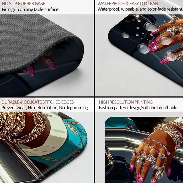 Alt view image 7 of 7 - Black Women Gifts Mouse Pad, African American Gifts, Luxury Y2k Black Girls Mouse Pad for Work Computers Laptop Home Office Dorm Desk Accessories, 9.5x7.9 Inch