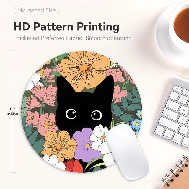 Alt view image 2 of 6 - Cute Cat Round Mouse Pad,Funny Small Mouse Pad with Non-Slip Rubber Base,Mouse Mat,Home Office Decor Desk Accessories,8.7inch Round Mouse Pad 2