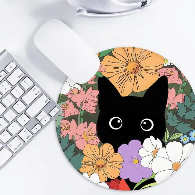 Alt view image 6 of 6 - Cute Cat Round Mouse Pad,Funny Small Mouse Pad with Non-Slip Rubber Base,Mouse Mat,Home Office Decor Desk Accessories,8.7inch Round Mouse Pad 2