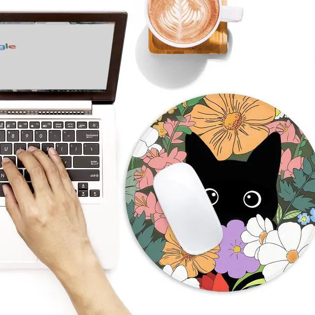 Alt view image 4 of 6 - Cute Cat Round Mouse Pad,Funny Small Mouse Pad with Non-Slip Rubber Base,Mouse Mat,Home Office Decor Desk Accessories,8.7inch Round Mouse Pad 2