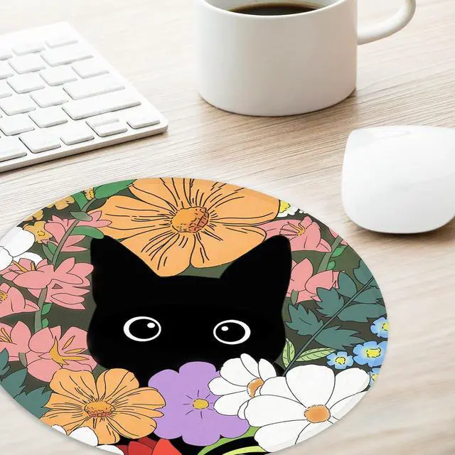 Alt view image 5 of 6 - Cute Cat Round Mouse Pad,Funny Small Mouse Pad with Non-Slip Rubber Base,Mouse Mat,Home Office Decor Desk Accessories,8.7inch Round Mouse Pad 2