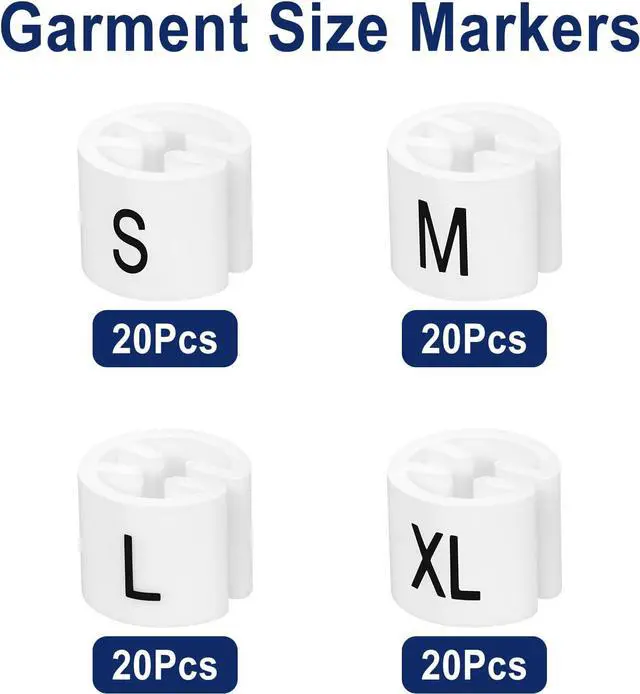 Alt view image 5 of 7 - 80 Pcs Clothes Hanger Size Markers Clothes Size Tag Fit 3.5mm Rod Garment Size Hanger Clips Round Small Garment Color Coding Label for Wire Hangers Clothing Hangers, 20 Pcs in Each Size Mark