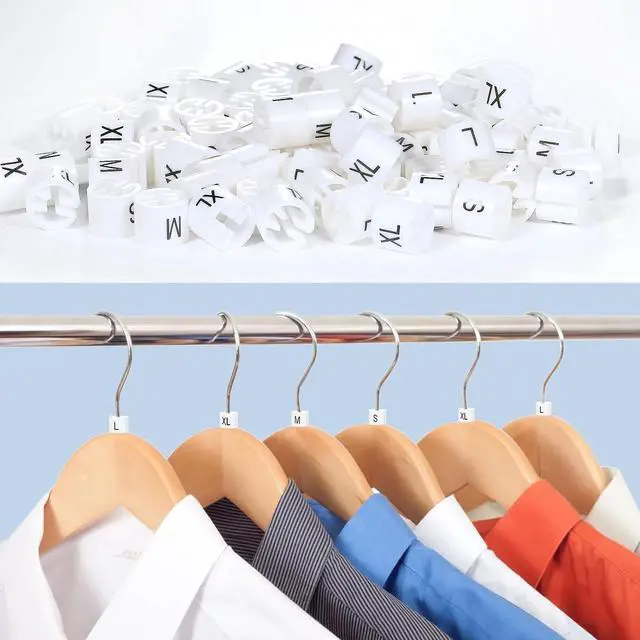 Alt view image 7 of 7 - 80 Pcs Clothes Hanger Size Markers Clothes Size Tag Fit 3.5mm Rod Garment Size Hanger Clips Round Small Garment Color Coding Label for Wire Hangers Clothing Hangers, 20 Pcs in Each Size Mark