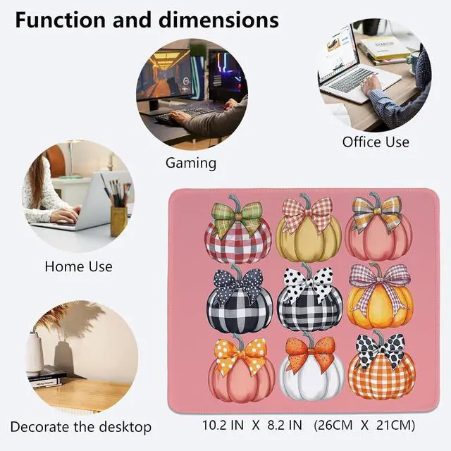 Alt view image 4 of 6 - Coquette Pumpkin Mouse Pad,Cute Fall Autumn Pumpkin Mouse Pads,Pink Bow Girly Desk Mat for Home Office Dorm Desktop Decor,10.2x8.2 Inch