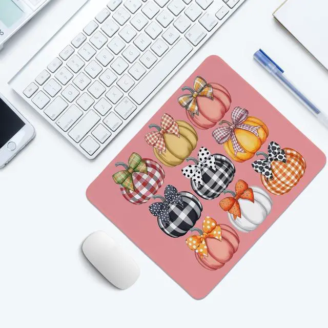 Alt view image 3 of 6 - Coquette Pumpkin Mouse Pad,Cute Fall Autumn Pumpkin Mouse Pads,Pink Bow Girly Desk Mat for Home Office Dorm Desktop Decor,10.2x8.2 Inch
