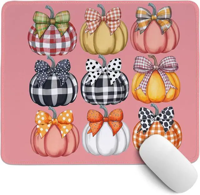 Main image of Coquette Pumpkin Mouse Pad,Cute Fall Autumn Pumpkin Mouse Pads,Pink Bow Girly Desk Mat for Home Office Dorm Desktop Decor,10.2x8.2 Inch