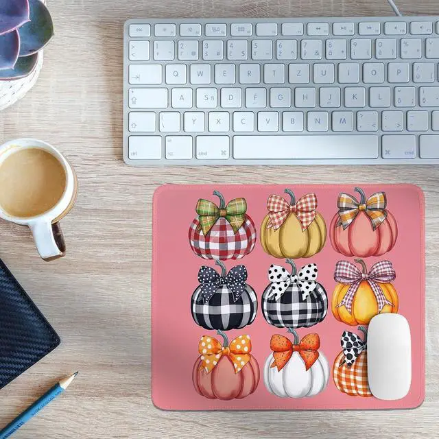 Alt view image 2 of 6 - Coquette Pumpkin Mouse Pad,Cute Fall Autumn Pumpkin Mouse Pads,Pink Bow Girly Desk Mat for Home Office Dorm Desktop Decor,10.2x8.2 Inch