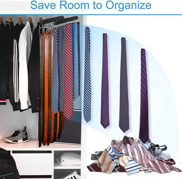 Alt view image 5 of 7 - Belt Hanger for Closet Max 42 Belts, Belt Organizer Closet Accessories | Sturdy Wood Belt Holder with 14 Rustproof Metal Hooks, Space Saving Belt Rack for Closet Organizers and Storage - Black
