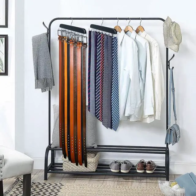 Alt view image 7 of 7 - Belt Hanger for Closet Max 42 Belts, Belt Organizer Closet Accessories | Sturdy Wood Belt Holder with 14 Rustproof Metal Hooks, Space Saving Belt Rack for Closet Organizers and Storage - Black