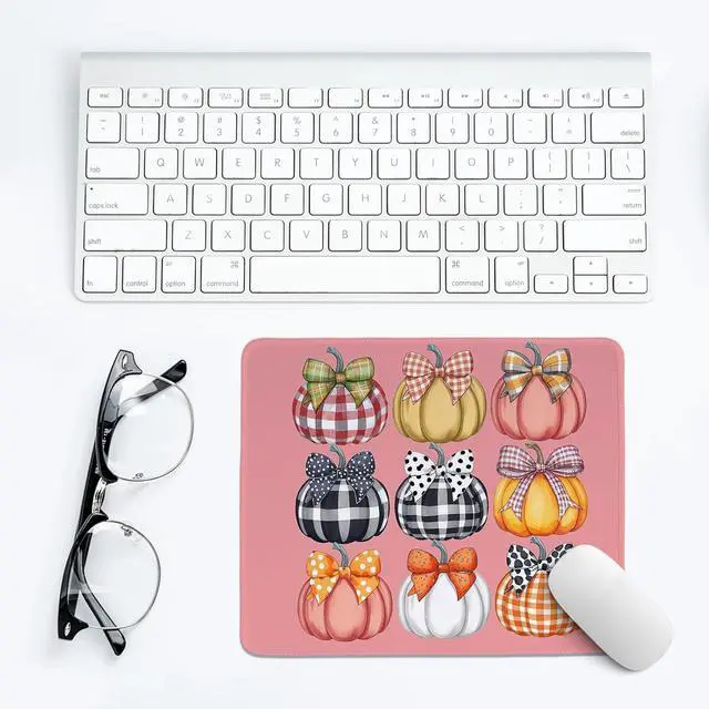 Alt view image 6 of 6 - Coquette Pumpkin Mouse Pad,Cute Fall Autumn Pumpkin Mouse Pads,Pink Bow Girly Desk Mat for Home Office Dorm Desktop Decor,10.2x8.2 Inch