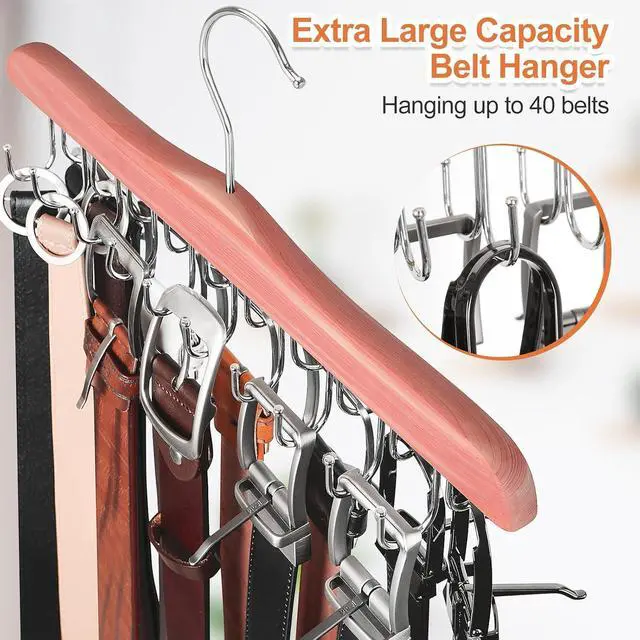 Alt view image 2 of 7 - TOPIA HANGER Belt Hanger for Closet, Cedar Wooden Hangers with 20 Rotatable Hooks, Closet Organizers and Storage for Bra, Tank Top, Tie, Purse, Hat, Necklace- CT48U