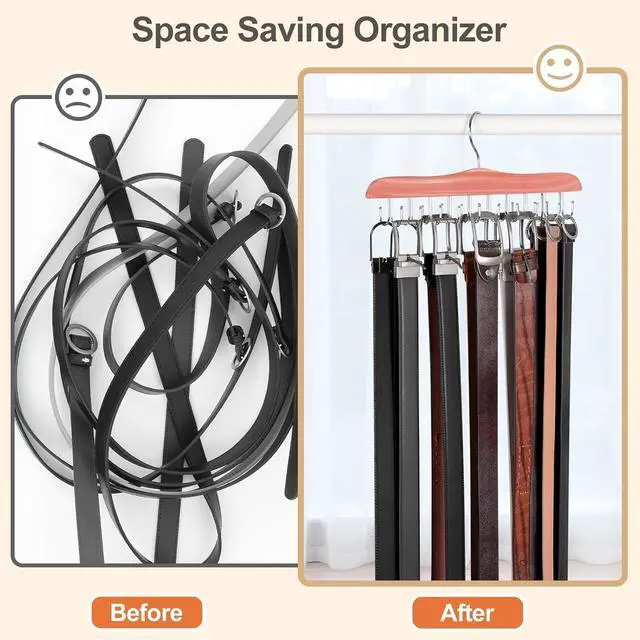 Alt view image 4 of 7 - TOPIA HANGER Belt Hanger for Closet, Cedar Wooden Hangers with 20 Rotatable Hooks, Closet Organizers and Storage for Bra, Tank Top, Tie, Purse, Hat, Necklace- CT48U
