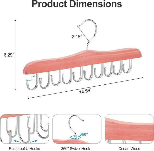 Alt view image 6 of 7 - TOPIA HANGER Belt Hanger for Closet, Cedar Wooden Hangers with 20 Rotatable Hooks, Closet Organizers and Storage for Bra, Tank Top, Tie, Purse, Hat, Necklace- CT48U