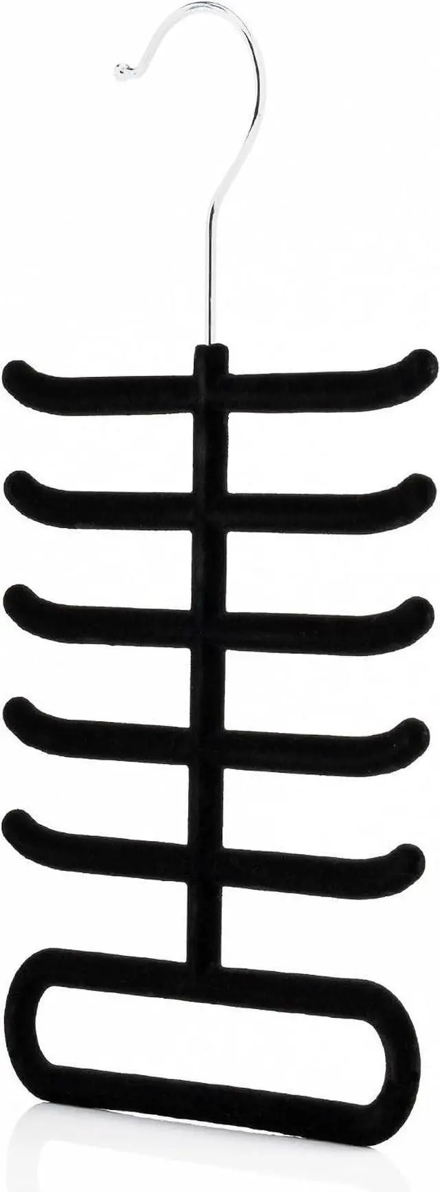 Main image of Hangerworld Single Black Flocked Tie Rack & Belt Organiser Non-Slip Coat Clothes Accessory Hanger, Metal